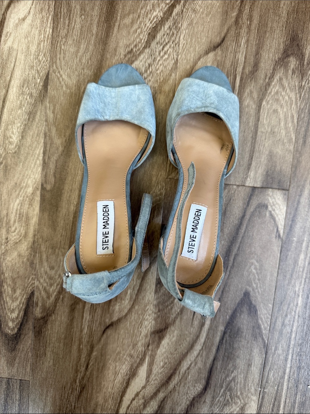 Steve Madden Light Blue Suede Ankle-Strap Open-Toe Heels